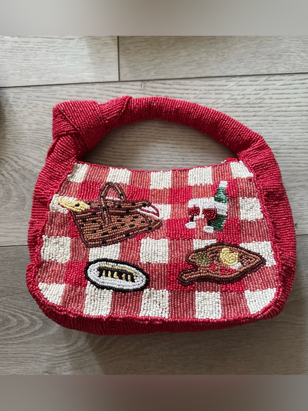 Viral Beaded Picnic Basket Red Checker Print Bag Sol and Mer 🧺